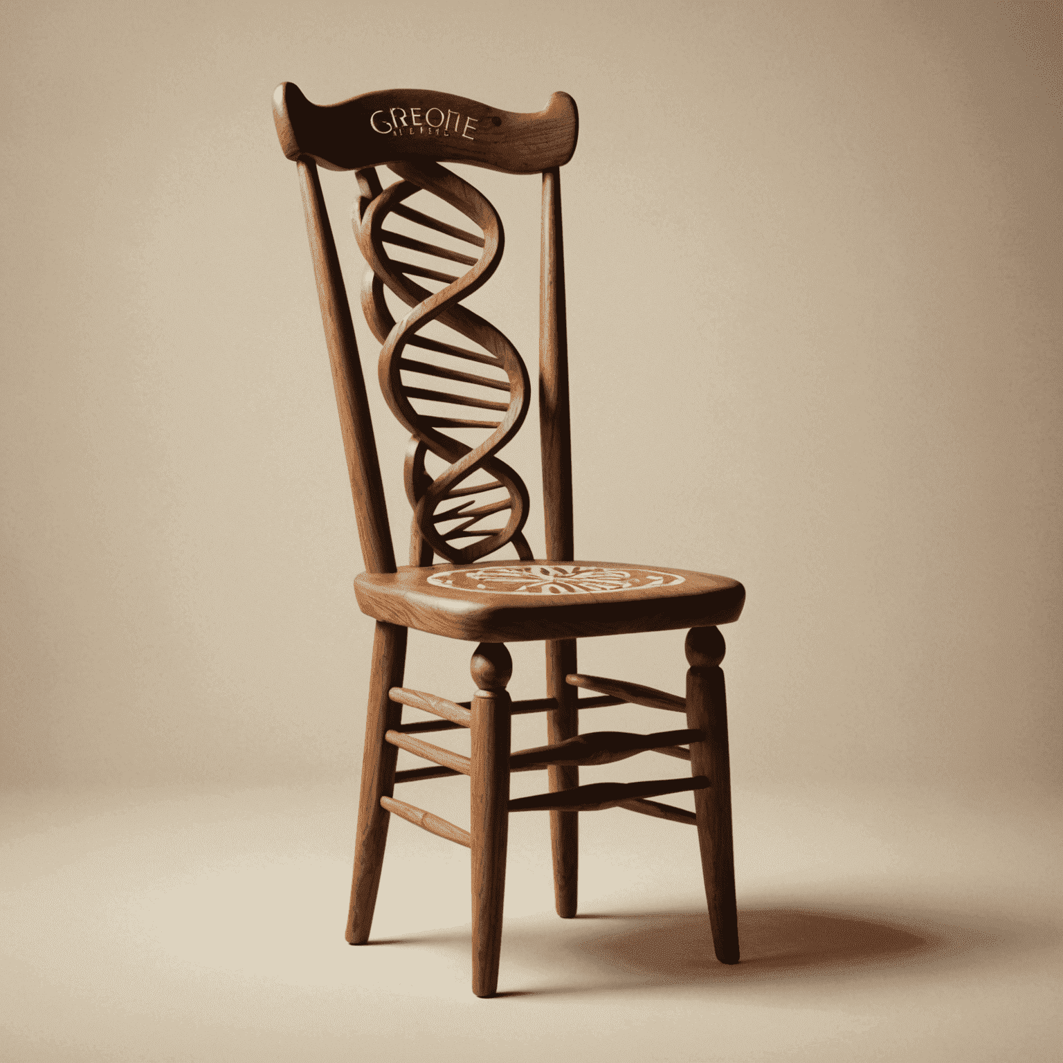 GeneticsRedesign logo featuring a stylized wooden chair with DNA-like patterns