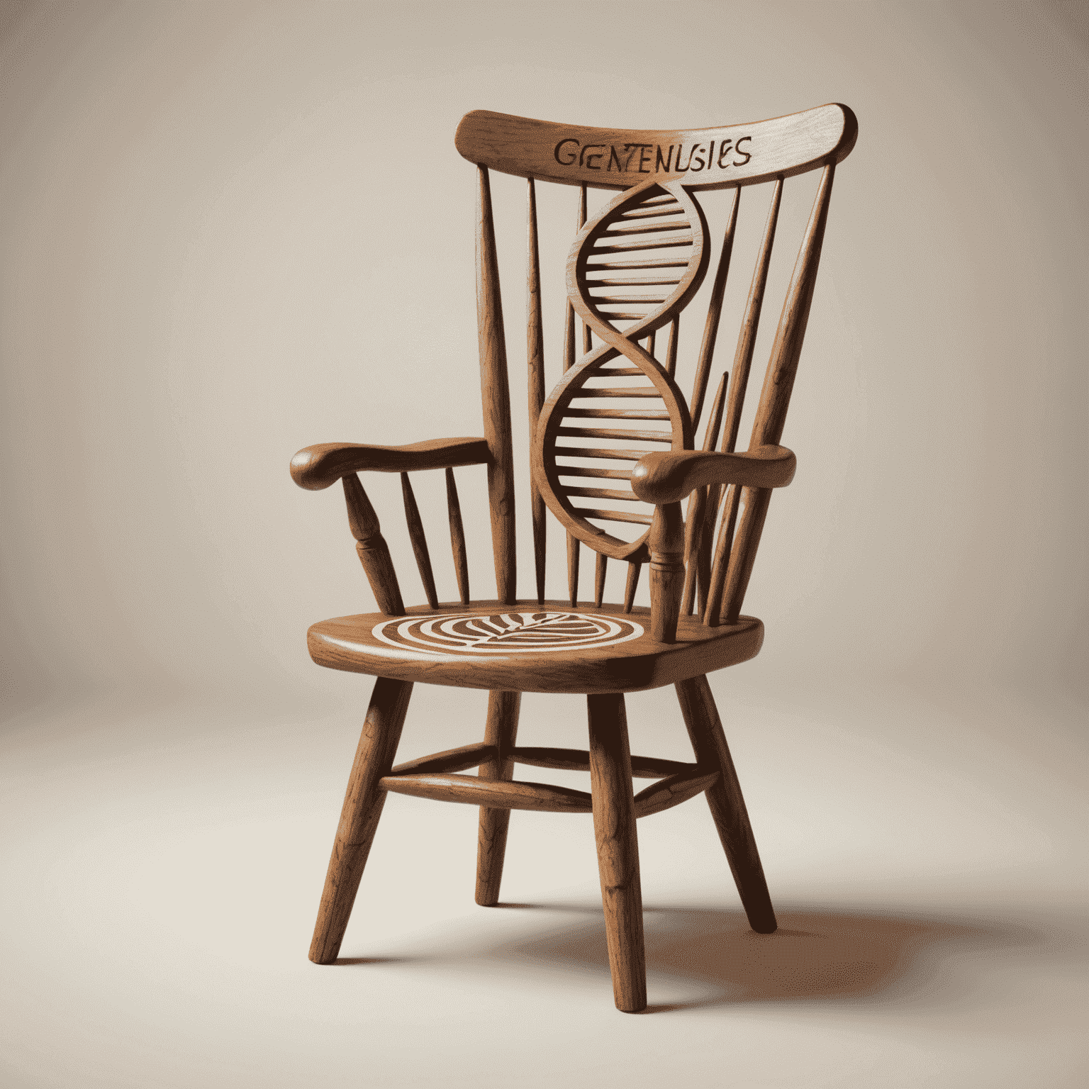 GeneticsRedesign logo featuring a stylized wooden chair with DNA-like patterns