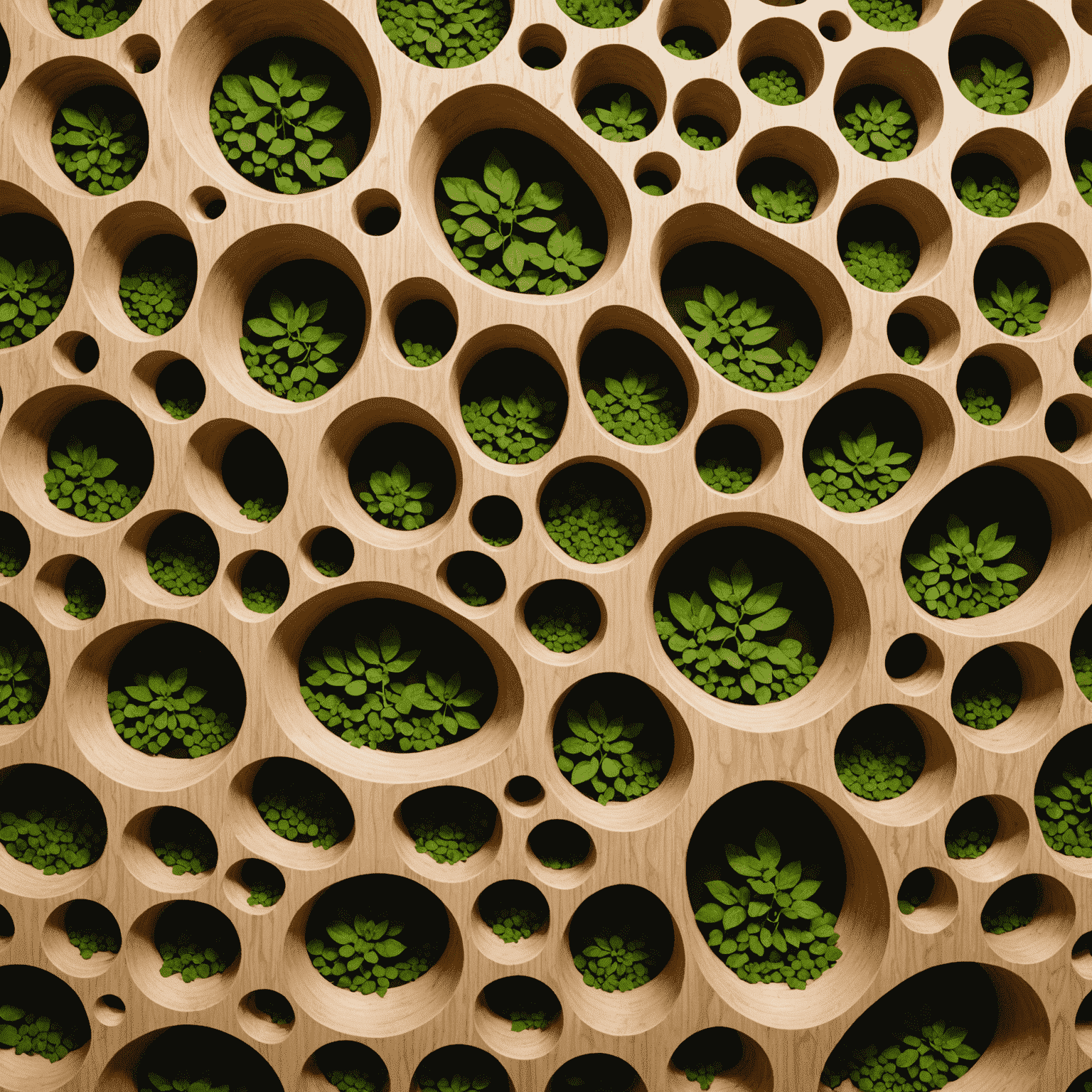 A sample of wood-like material with visible plant cells, representing bioengineered sustainable furniture materials